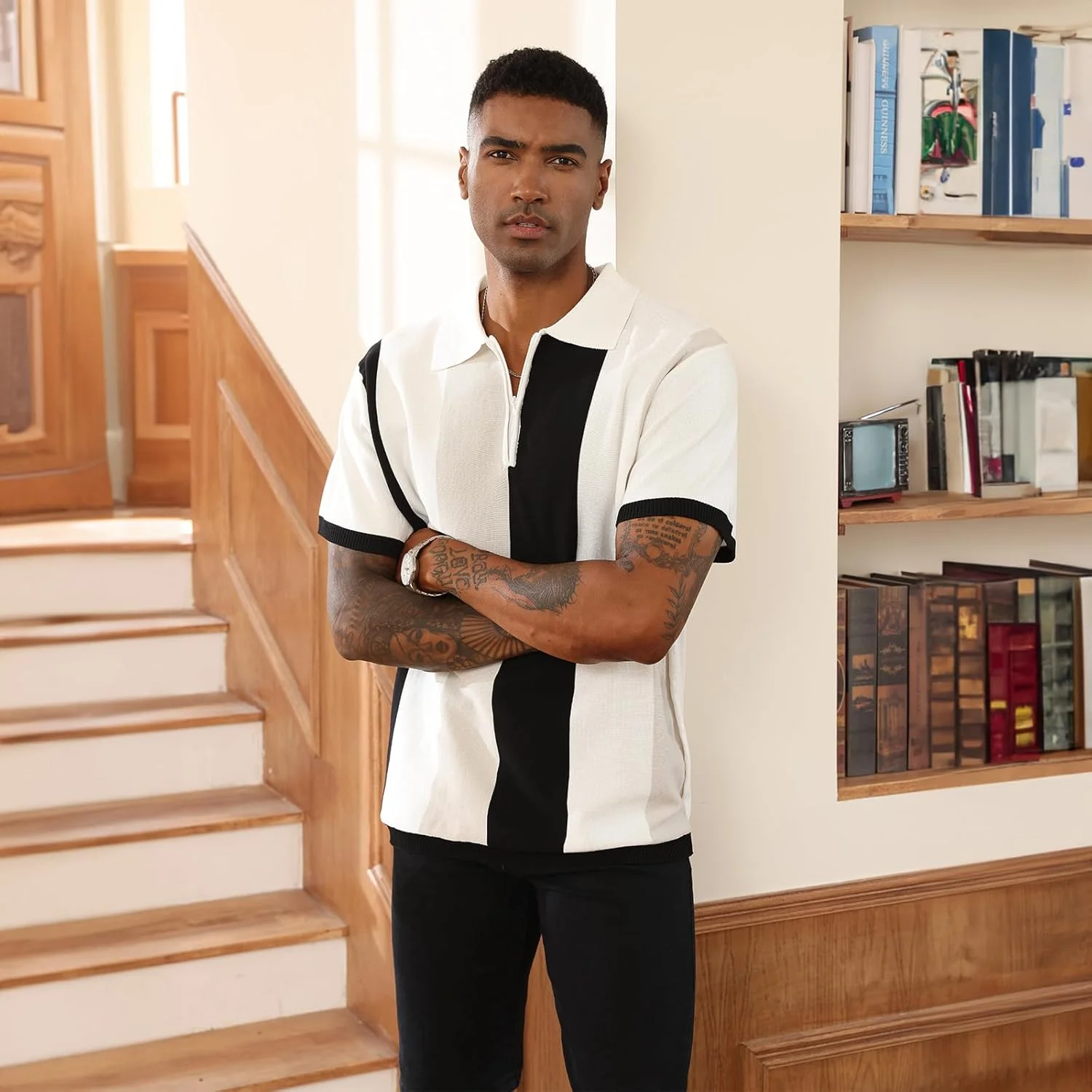 پولوشرت مردانه طرح راه راه بافتنی، مناسب استایل کژوال و فیت اسلیم