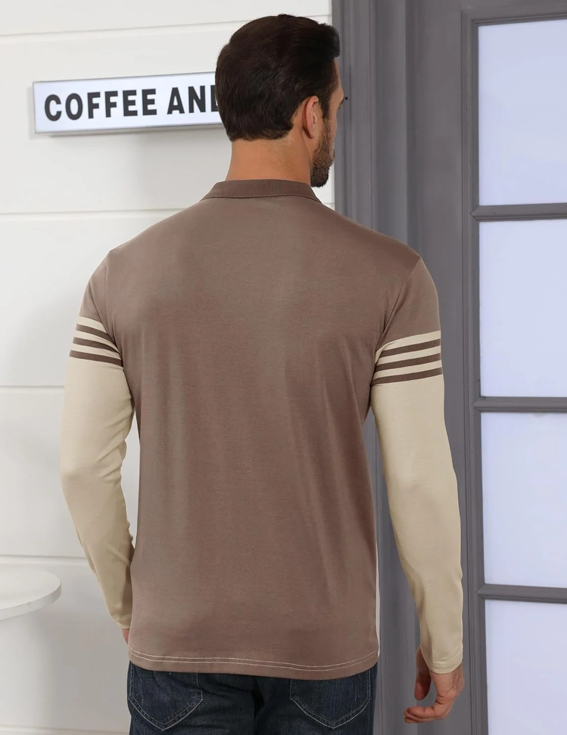 پولوشرت مردانه طرح راه راه آستین بلند، تیشرت یقه دار غیر رسمی، تاپ های نخی سبک