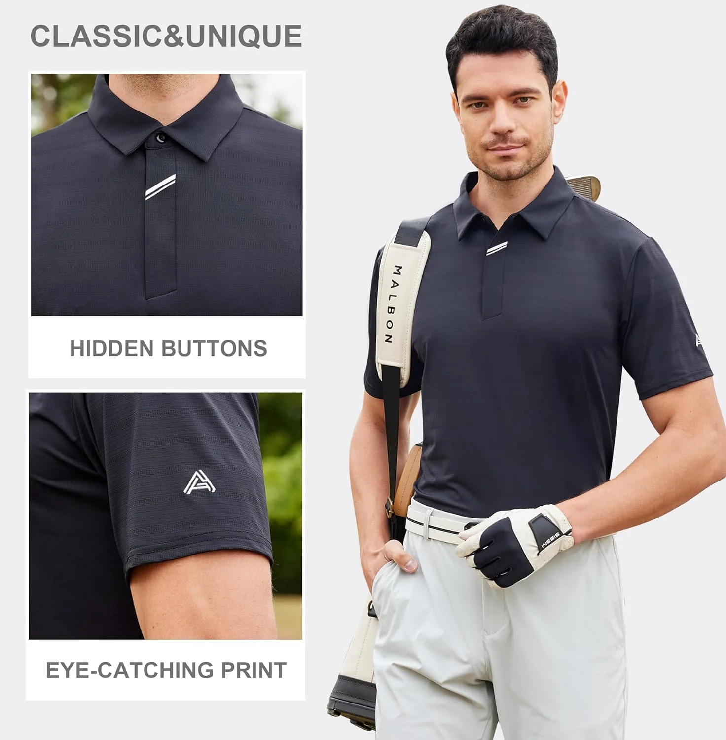 پیراهن های گلف ژاکارد مردانه Esabel.C، آستین کوتاه با قابلیت جذب رطوبت و خشک شدن سریع