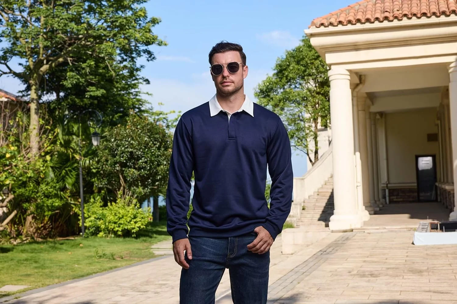 پولوشرت آستین بلند مردانه دکمه دار، پلیور کلاسیک و گرمکن مردانه با یقه متضاد