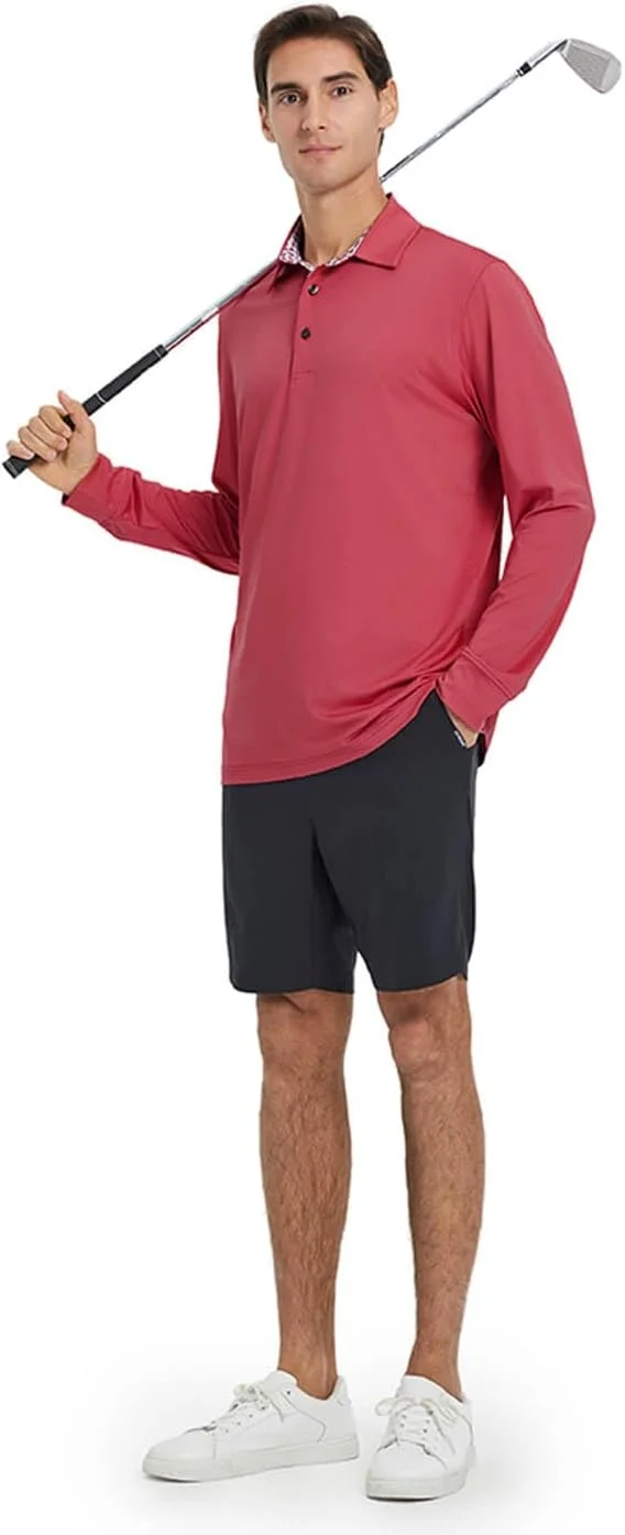 پولوشرت آستین بلند مردانه، غیررسمی، با فیت خشک، عملکرد بالا، طراحی یقه دار
