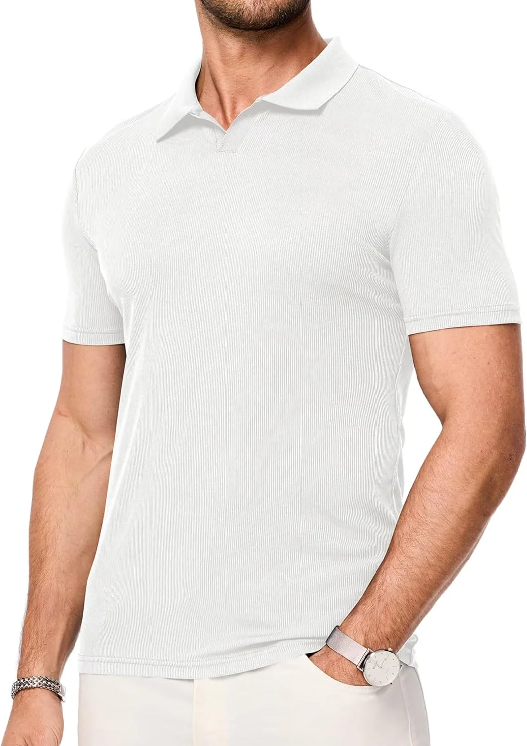 پولوشرت مردانه آستین کوتاه یقه هفت تابستانی، تیشرت پولوی غیررسمی و فیت باریک با بافت دنده ای مناسب گلف پولوشرت مردانه آستین کوتاه یقه هفت تابستانی، تیشرت پولوی غیررسمی و فیت باریک با بافت دنده ای مناسب گلف