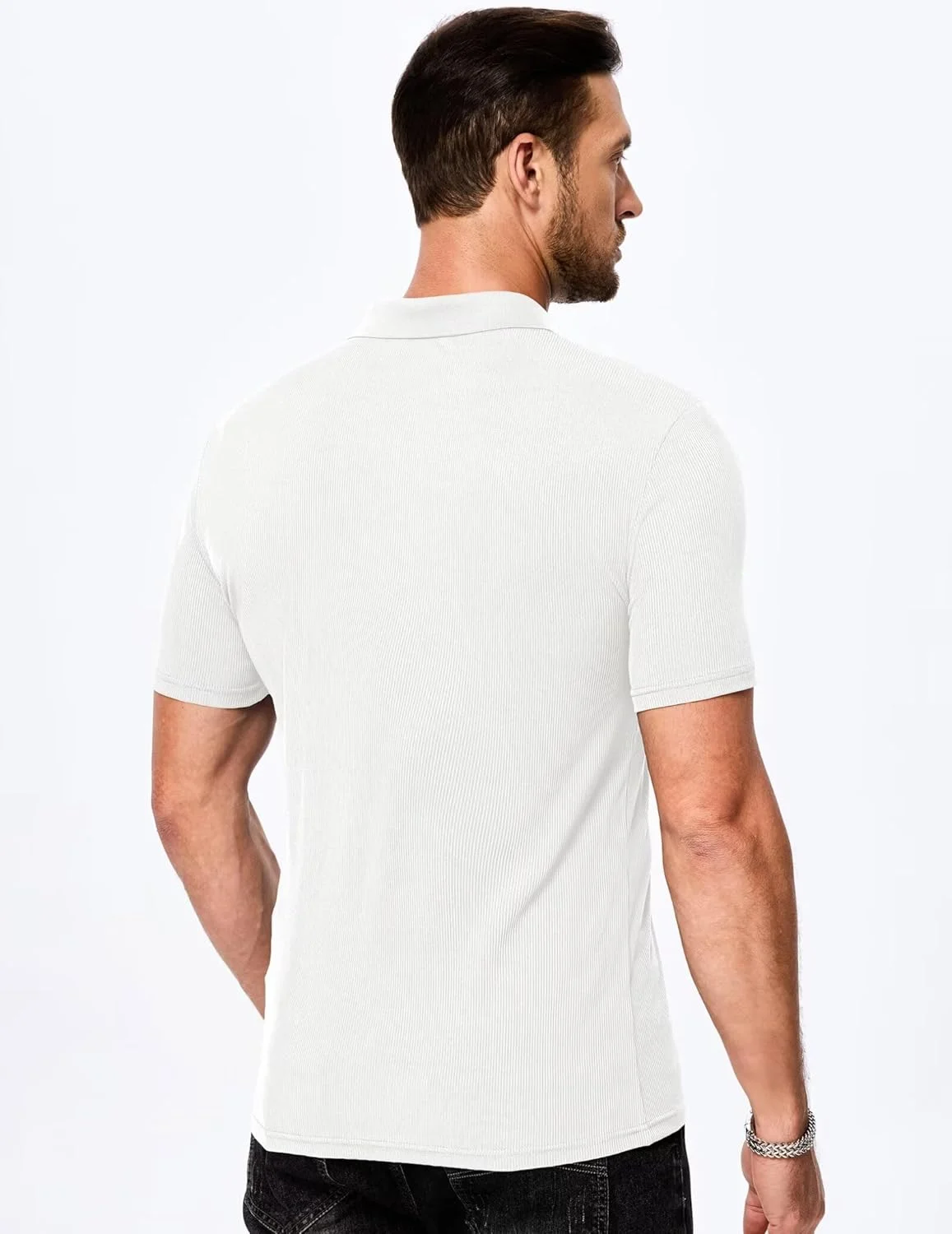 پولوشرت مردانه آستین کوتاه یقه هفت تابستانی، تیشرت پولوی غیررسمی و فیت باریک با بافت دنده ای مناسب گلف