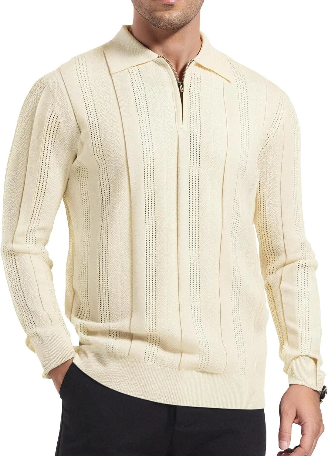 پیراهن پولو بافتنی مردانه Esabel.C آستین بلند، بافت راه راه، پیراهن پولو شیک یقه دار، مناسب گلف و استفاده روزمره پیراهن پولو بافتنی مردانه Esabel.C آستین بلند، بافت راه راه، پیراهن پولو شیک یقه دار، مناسب گلف و استفاده روزمره