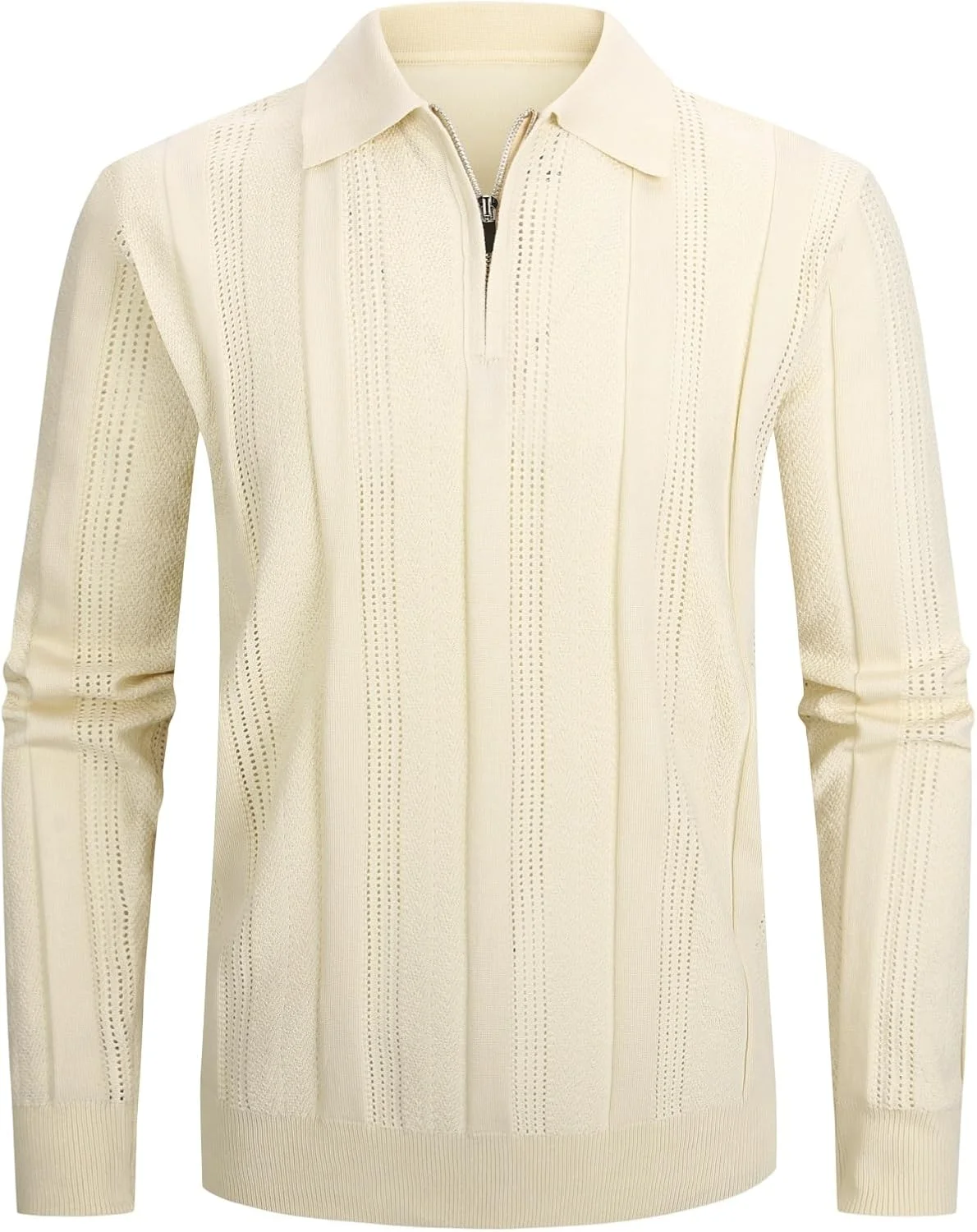 پیراهن پولو بافتنی مردانه Esabel.C آستین بلند، بافت راه راه، پیراهن پولو شیک یقه دار، مناسب گلف و استفاده روزمره