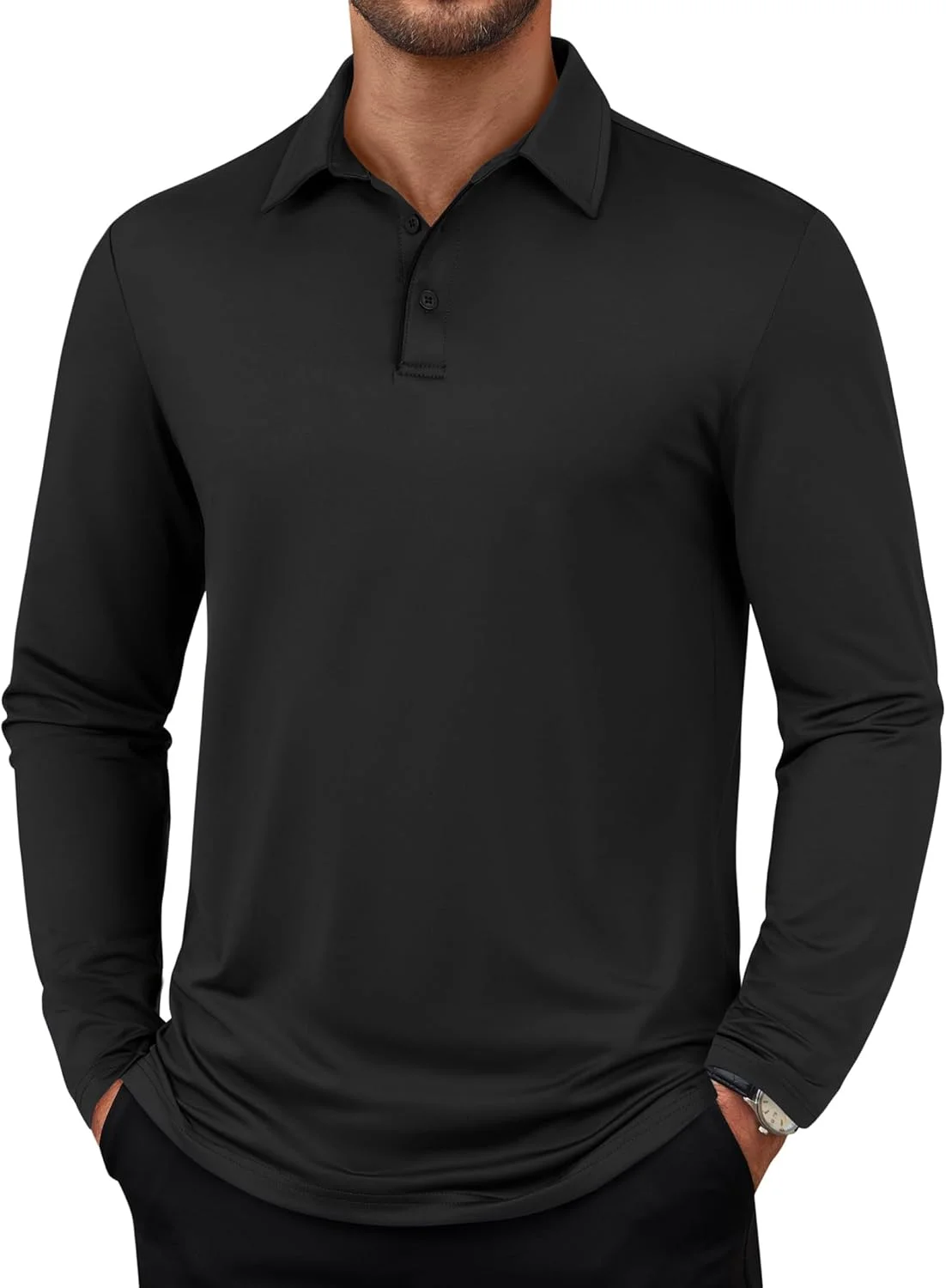 پولوشرت آستین بلند مردانه برای گلف، با عملکرد محافظت در برابر اشعه ماوراء بنفش 50+، سبک وزن، مناسب برای محیط های رسمی و غیررسمی، یقه دار و کلاسیک