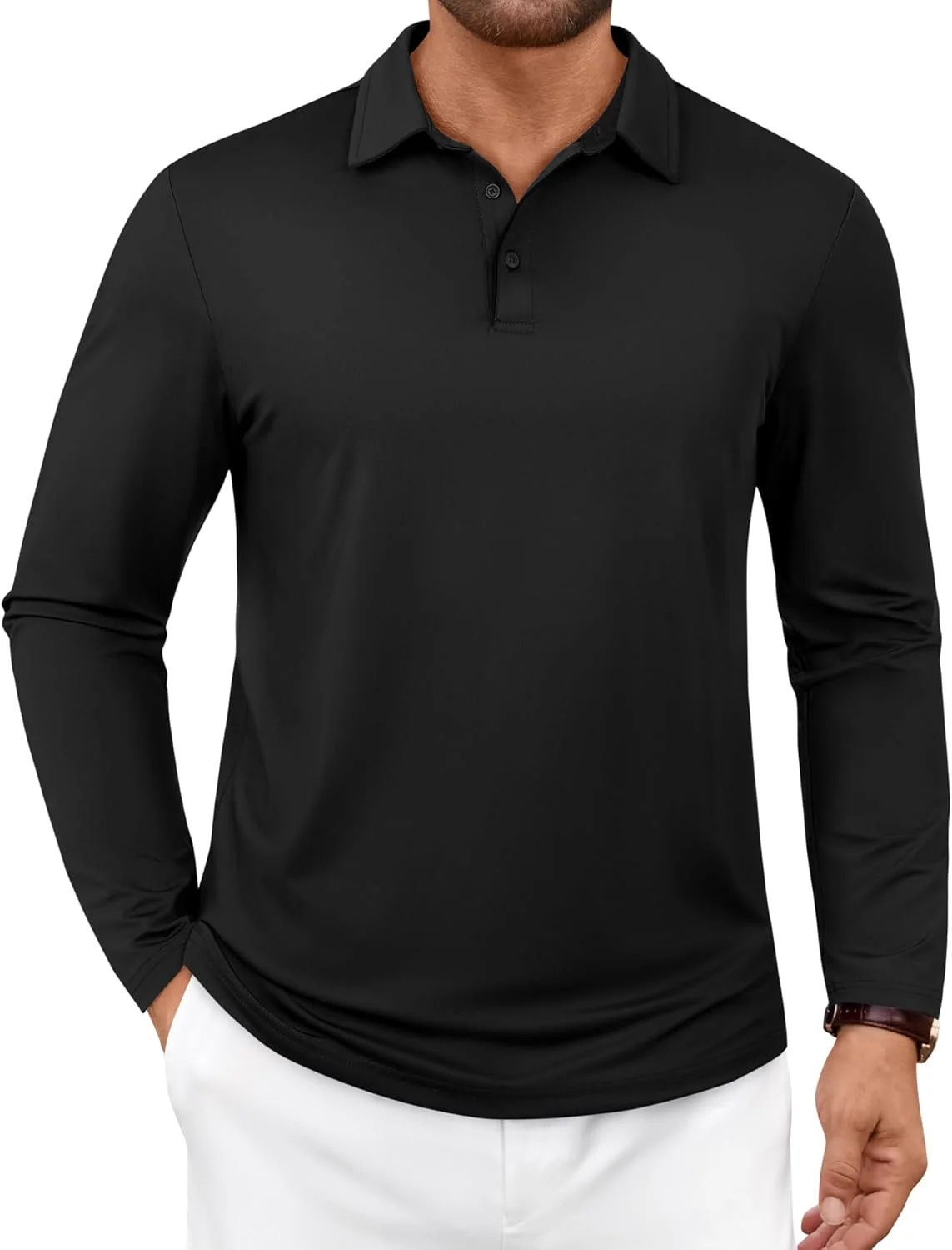 پولوشرت آستین بلند مردانه برای گلف، با عملکرد محافظت در برابر اشعه ماوراء بنفش 50+، سبک وزن، مناسب برای محیط های رسمی و غیررسمی، یقه دار و کلاسیک