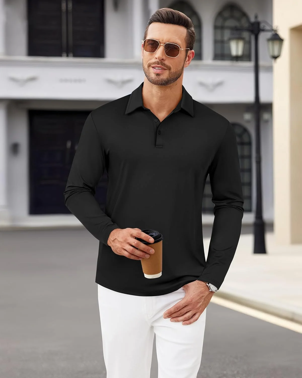 پولوشرت آستین بلند مردانه برای گلف، با عملکرد محافظت در برابر اشعه ماوراء بنفش 50+، سبک وزن، مناسب برای محیط های رسمی و غیررسمی، یقه دار و کلاسیک