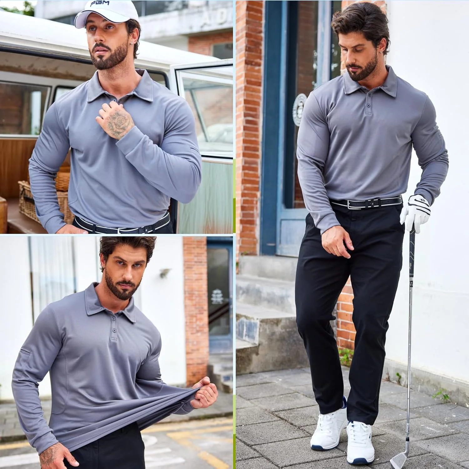 پولوشرت آستین بلند مردانه مناسب گلف، با قابلیت خشک شدن سریع و محافظت از آفتاب با UPF 50+، پیراهن های یقه دار غیر رسمی