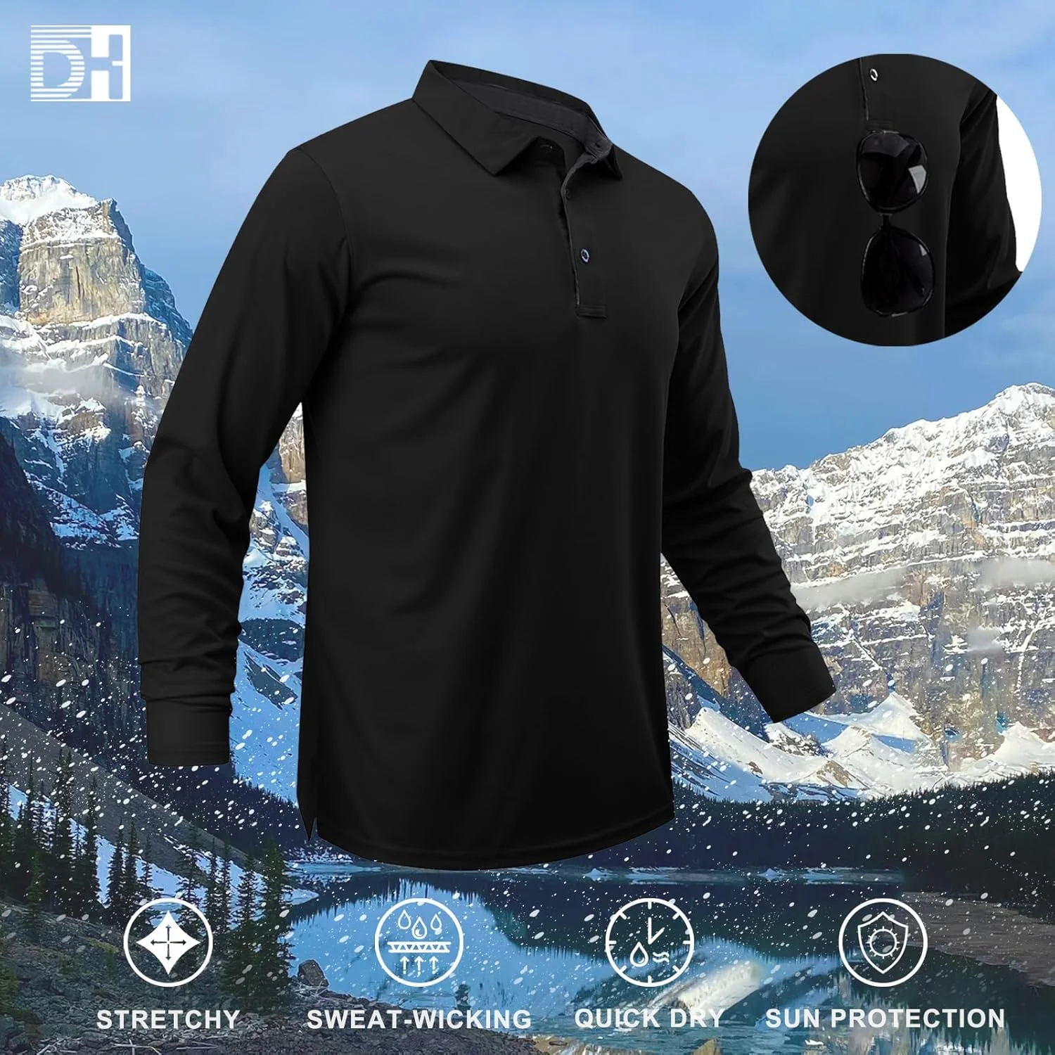 پولوشرت آستین بلند مردانه با قابلیت جذب رطوبت و خشک شدن سریع، مناسب برای عملکرد تاکتیکی، یقه دار، غیررسمی، گلف و تنیس