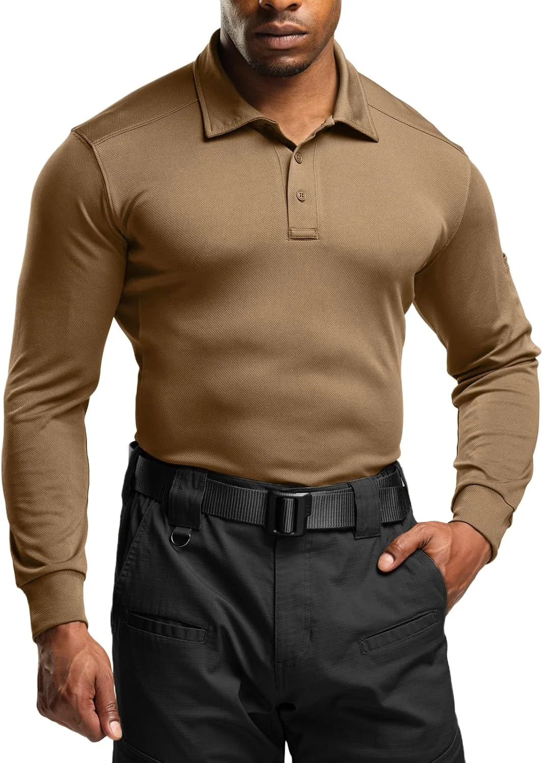 پولوشرت مردانه CQR، آستین بلند، پیراهن تاکتیکال، پیراهن پیکه UPF 50+ مناسب فضای باز، پیراهن گلف سبک وزن با قابلیت خشک شدن سریع