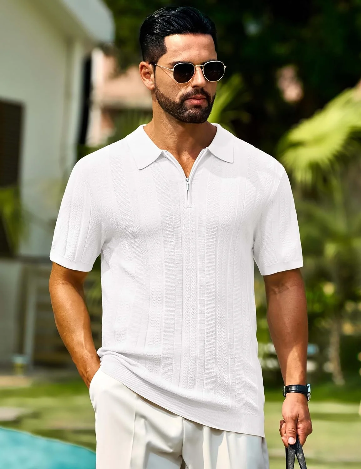پولوشرت مردانه زیپ‌دار آستین کوتاه بافت‌دار، پولوشرت‌های معمولی کشی مناسب گلف