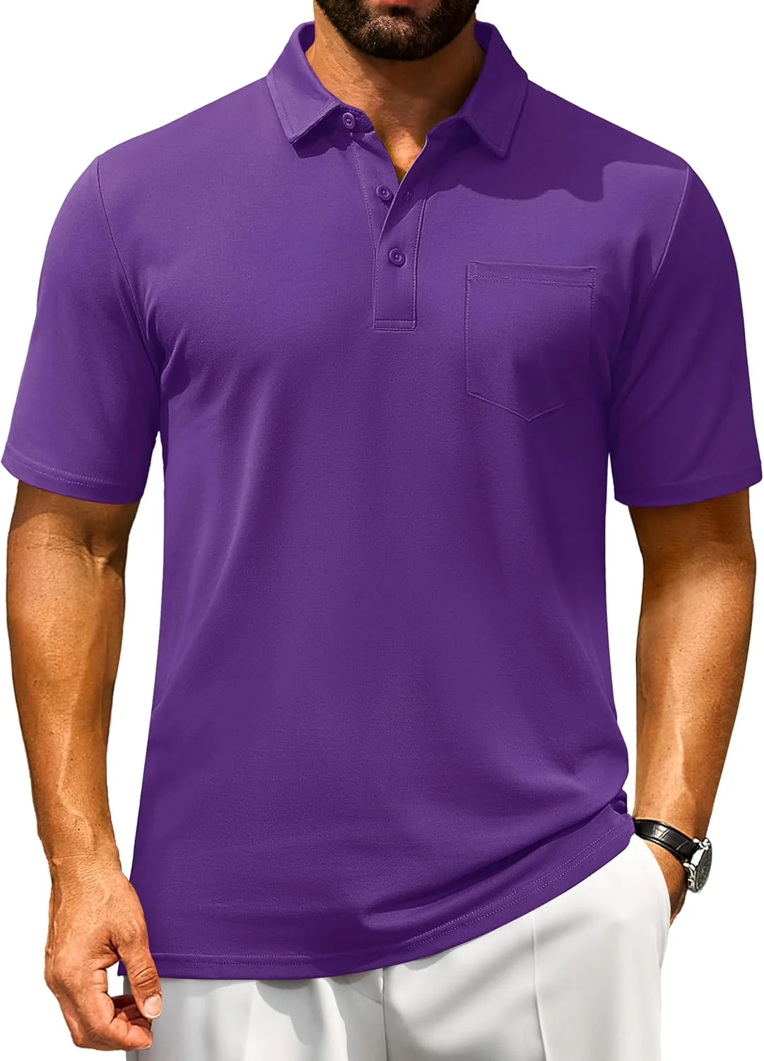 پولوشرت مردانه کتان پنبه‌ای آستین کوتاه با جیب، مدل کلاسیک و راحت با قابلیت جذب رطوبت