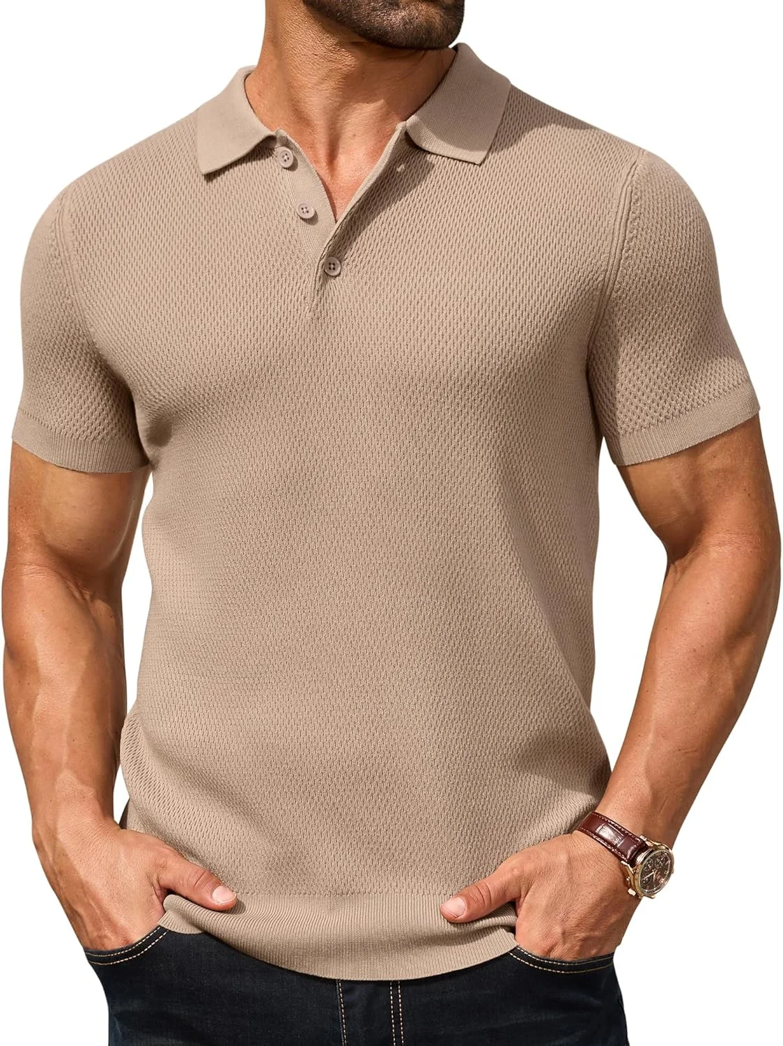 پولوشرت بافتنی مردانه COOFANDY آستین کوتاه، پیراهن گلف با بافت، تی شرت یقه دار غیر رسمی و شیک