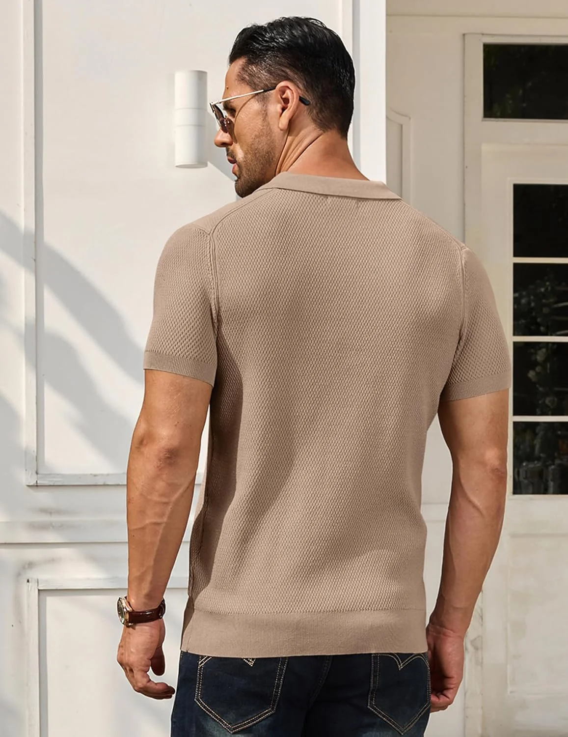 پولوشرت بافتنی مردانه COOFANDY آستین کوتاه، پیراهن گلف با بافت، تی شرت یقه دار غیر رسمی و شیک