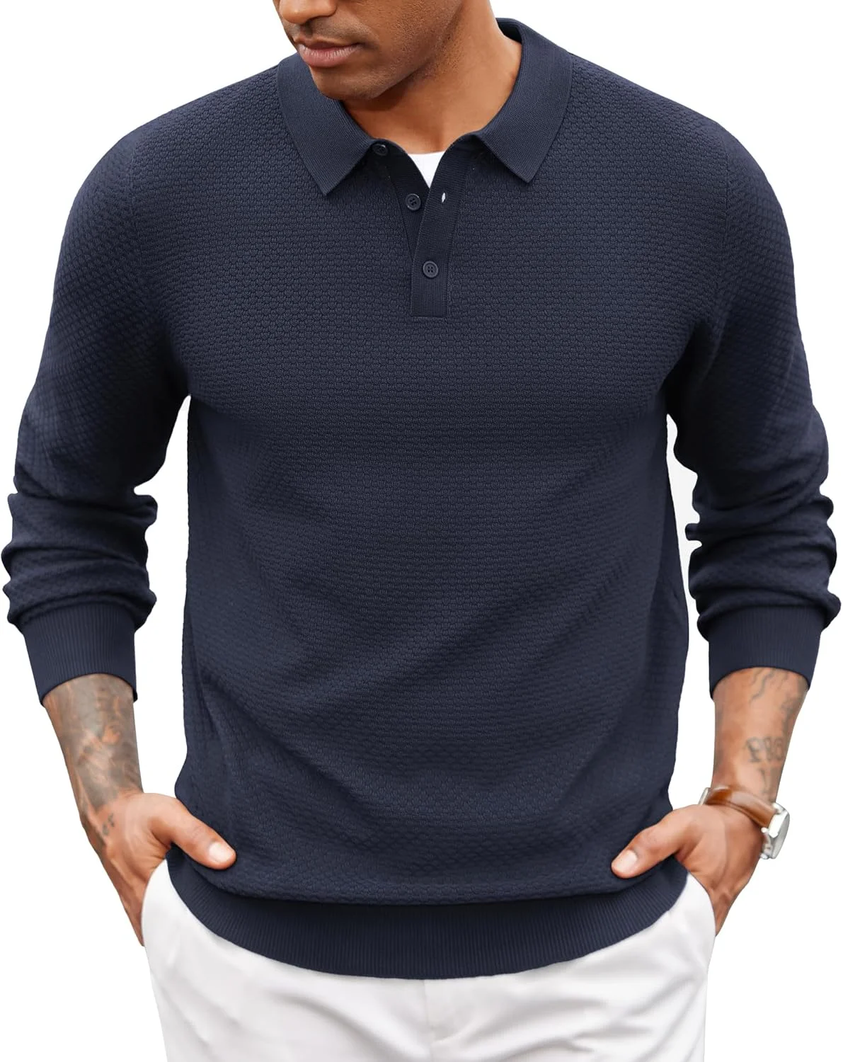 پلیور مردانه یقه پولو آستین بلند بافتنی دکمه دار کلاسیک، پلیور شیک، غیر رسمی، مناسب کار و استفاده روزمره