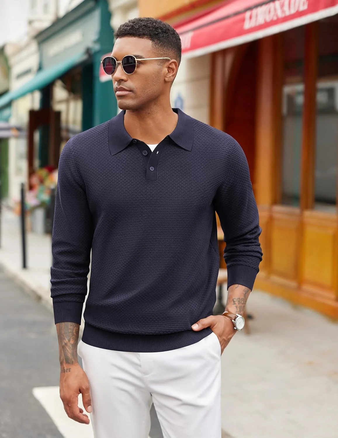 پلیور مردانه یقه پولو آستین بلند بافتنی دکمه دار کلاسیک، پلیور شیک، غیر رسمی، مناسب کار و استفاده روزمره