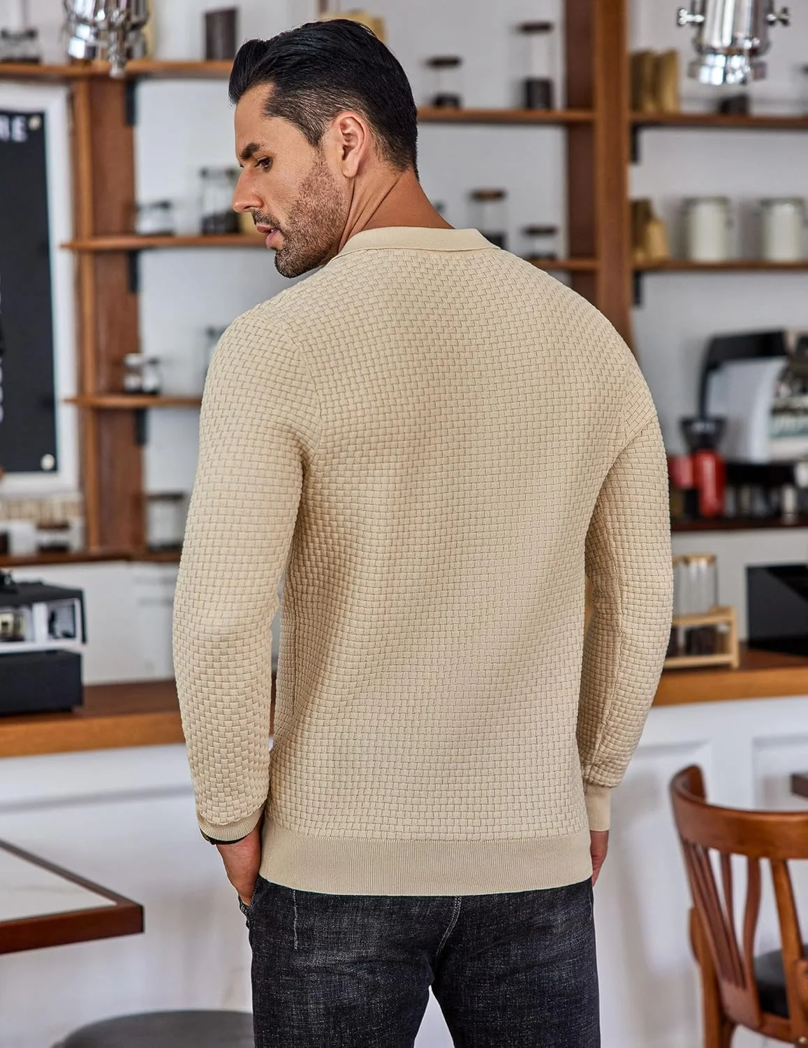 پولوشرت بافتنی آستین بلند مردانه COOFANDY، پیراهن یقه دار با بافت وافل