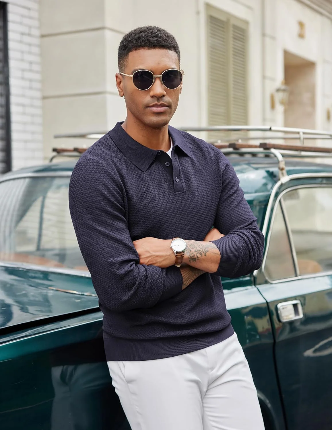 پلیور مردانه یقه پولو آستین بلند بافتنی دکمه دار کلاسیک، پلیور شیک، غیر رسمی، مناسب کار و استفاده روزمره