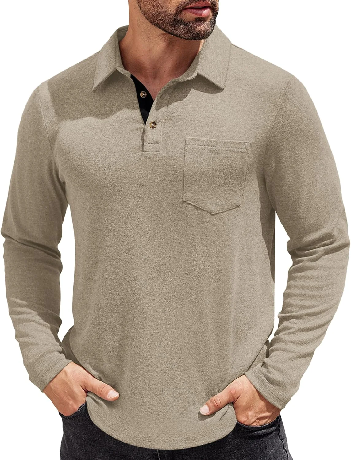 پیراهن پولو آستین بلند مردانه COOFANDY، پیراهن دکمه دار غیر رسمی با جیب، تی شرت یقه دار سبک وزن