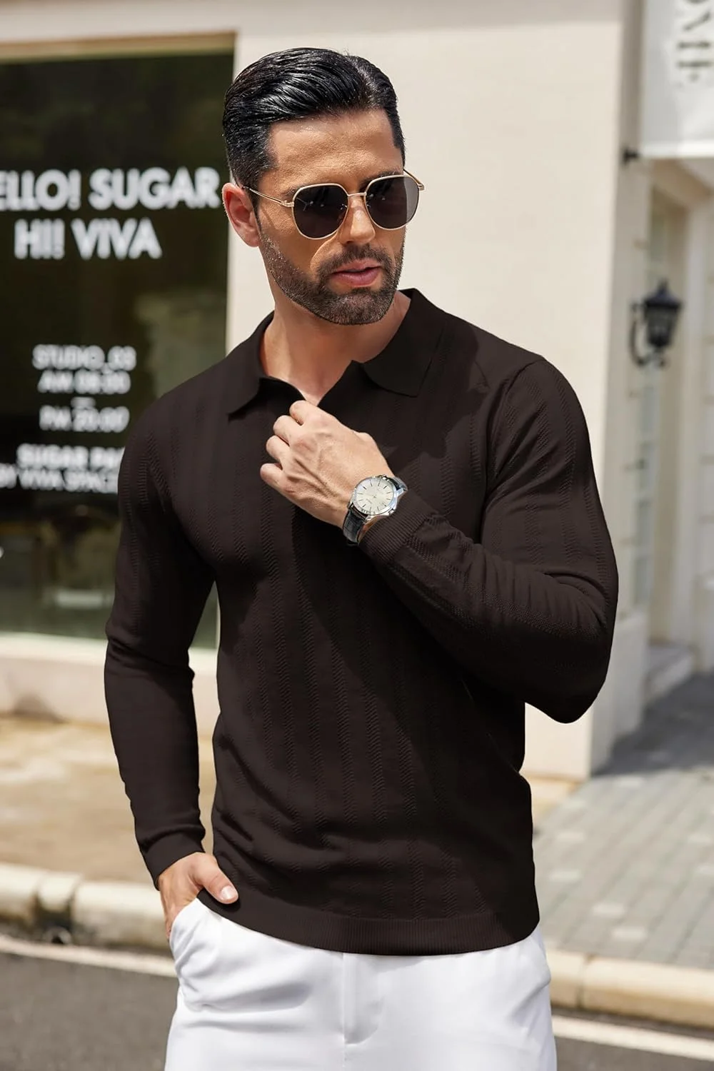 پیراهن پولو آستین بلند بافتنی مردانه COOFANDY، پیراهن یقه دار غیر رسمی، پلیور با دکمه، پیراهن گلف پولو پیراهن پولو آستین بلند بافتنی مردانه COOFANDY، پیراهن یقه دار غیر رسمی، پلیور با دکمه، پیراهن گلف پولو