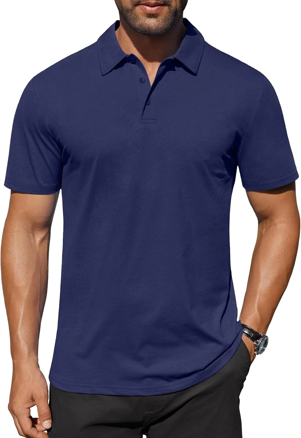 پولوشرت آستین کوتاه مردانه COOFANDY، مدل کلاسیک، رنگ ثابت، مناسب گلف و استفاده روزمره، سرمه‌ای