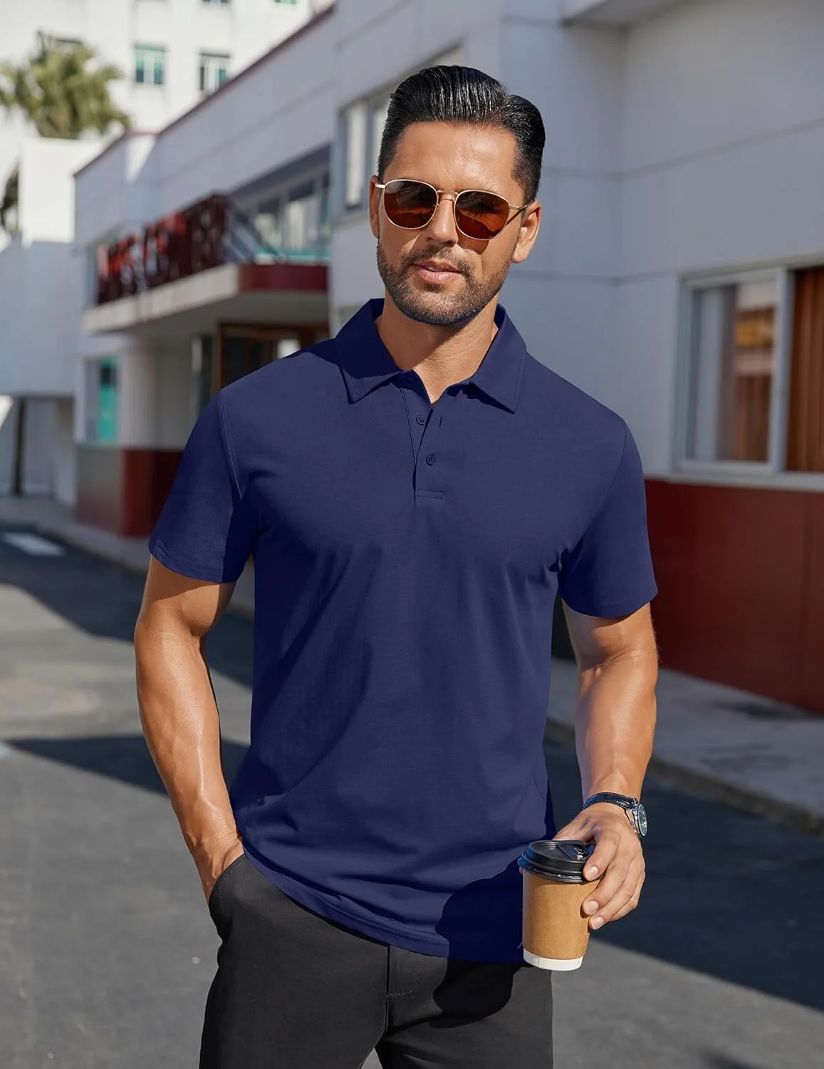 پولوشرت آستین کوتاه مردانه COOFANDY، مدل کلاسیک، رنگ ثابت، مناسب گلف و استفاده روزمره، سرمه‌ای