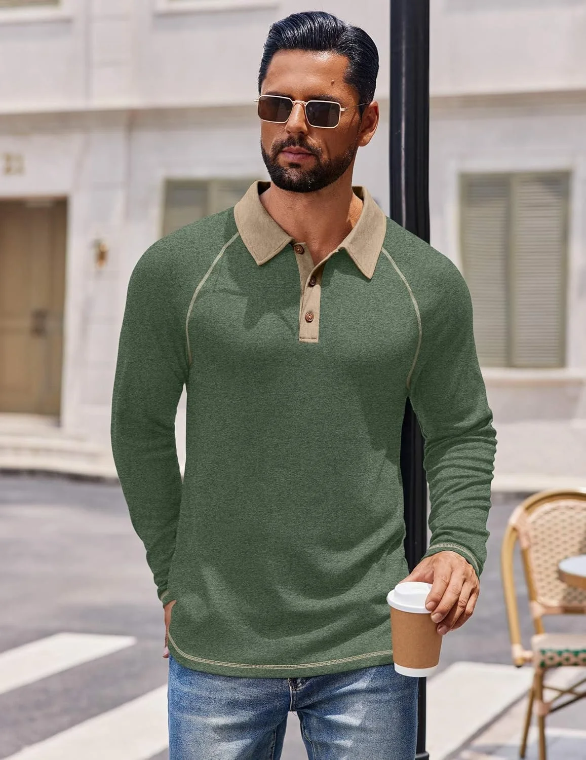 پیراهن پولو آستین بلند مردانه COOFANDY، پیراهن های دکمه دار غیر رسمی یقه دار، تی شرت گلف رگلان