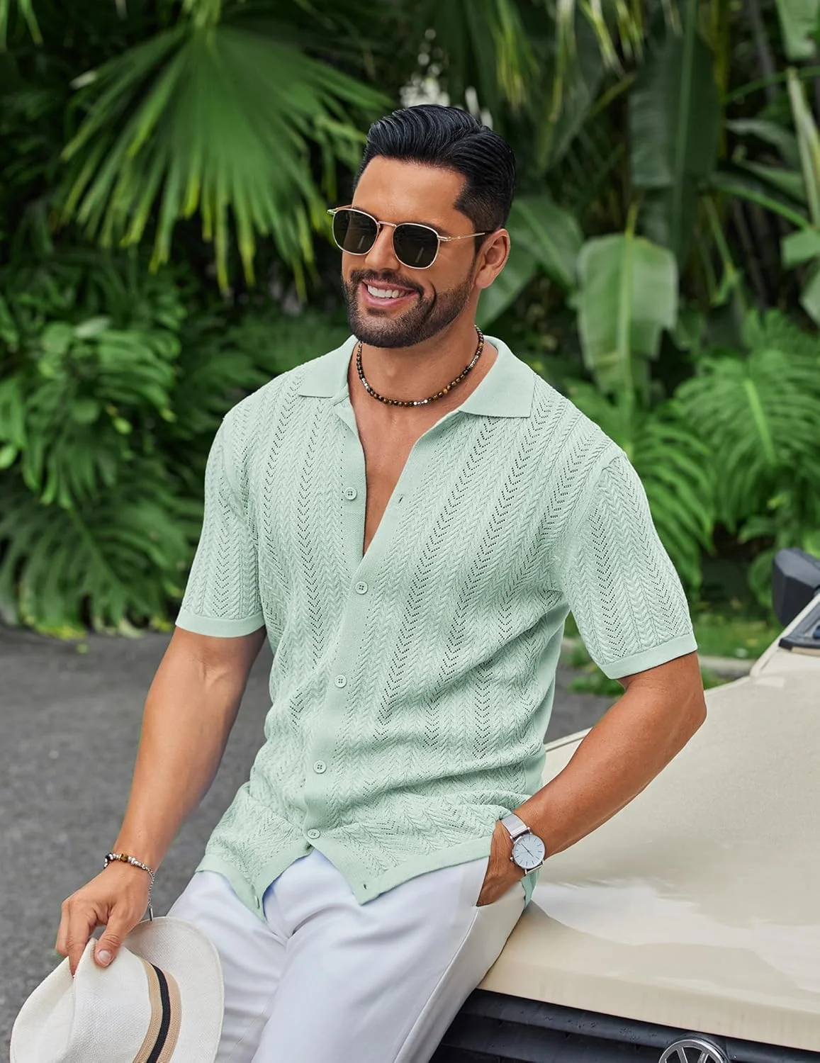 پیراهن بافت مردانه COOFANDY 2025 آستین کوتاه دکمه دار غیر رسمی مناسب تعطیلات ساحلی تابستانی پیراهن بافت مردانه COOFANDY 2025 آستین کوتاه دکمه دار غیر رسمی مناسب تعطیلات ساحلی تابستانی