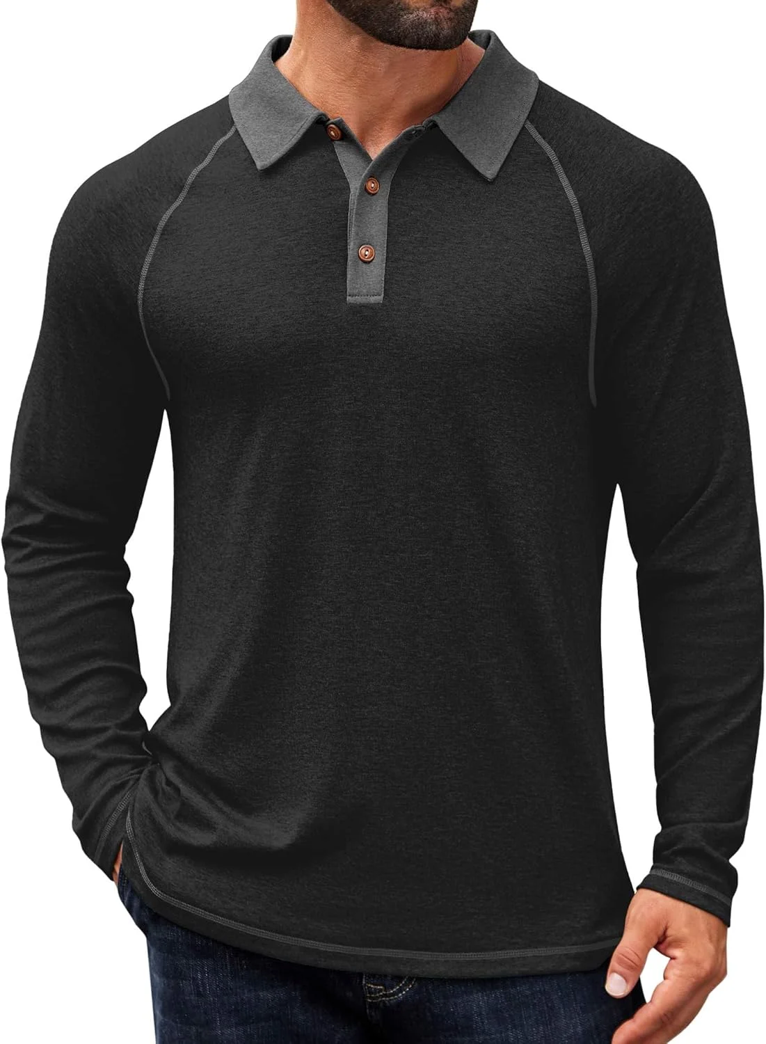 پیراهن پولو آستین بلند مردانه COOFANDY، پیراهن های دکمه دار یقه دار غیر رسمی، تی شرت گلف رگلان