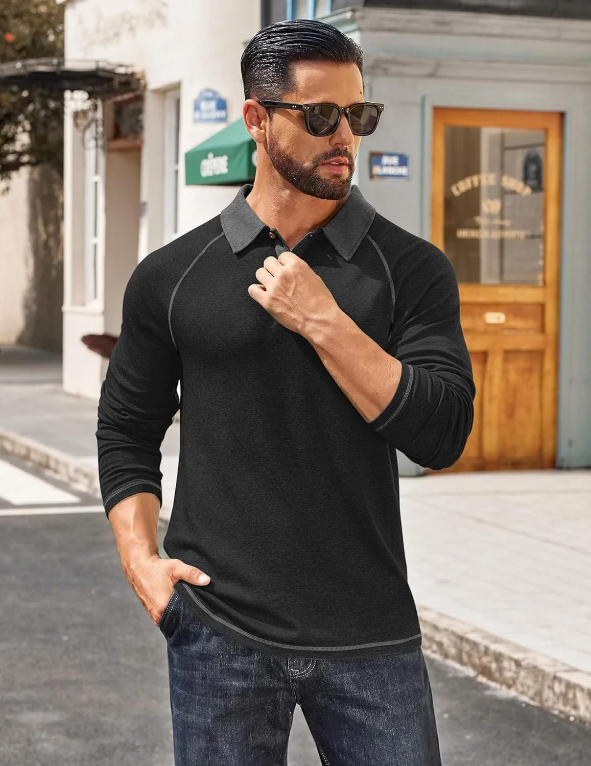 پیراهن پولو آستین بلند مردانه COOFANDY، پیراهن های دکمه دار یقه دار غیر رسمی، تی شرت گلف رگلان پیراهن پولو آستین بلند مردانه COOFANDY، پیراهن های دکمه دار یقه دار غیر رسمی، تی شرت گلف رگلان