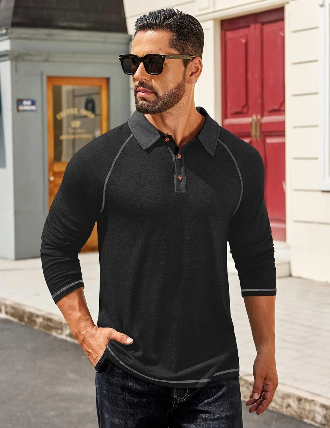 پیراهن پولو آستین بلند مردانه COOFANDY، پیراهن های دکمه دار یقه دار غیر رسمی، تی شرت گلف رگلان پیراهن پولو آستین بلند مردانه COOFANDY، پیراهن های دکمه دار یقه دار غیر رسمی، تی شرت گلف رگلان