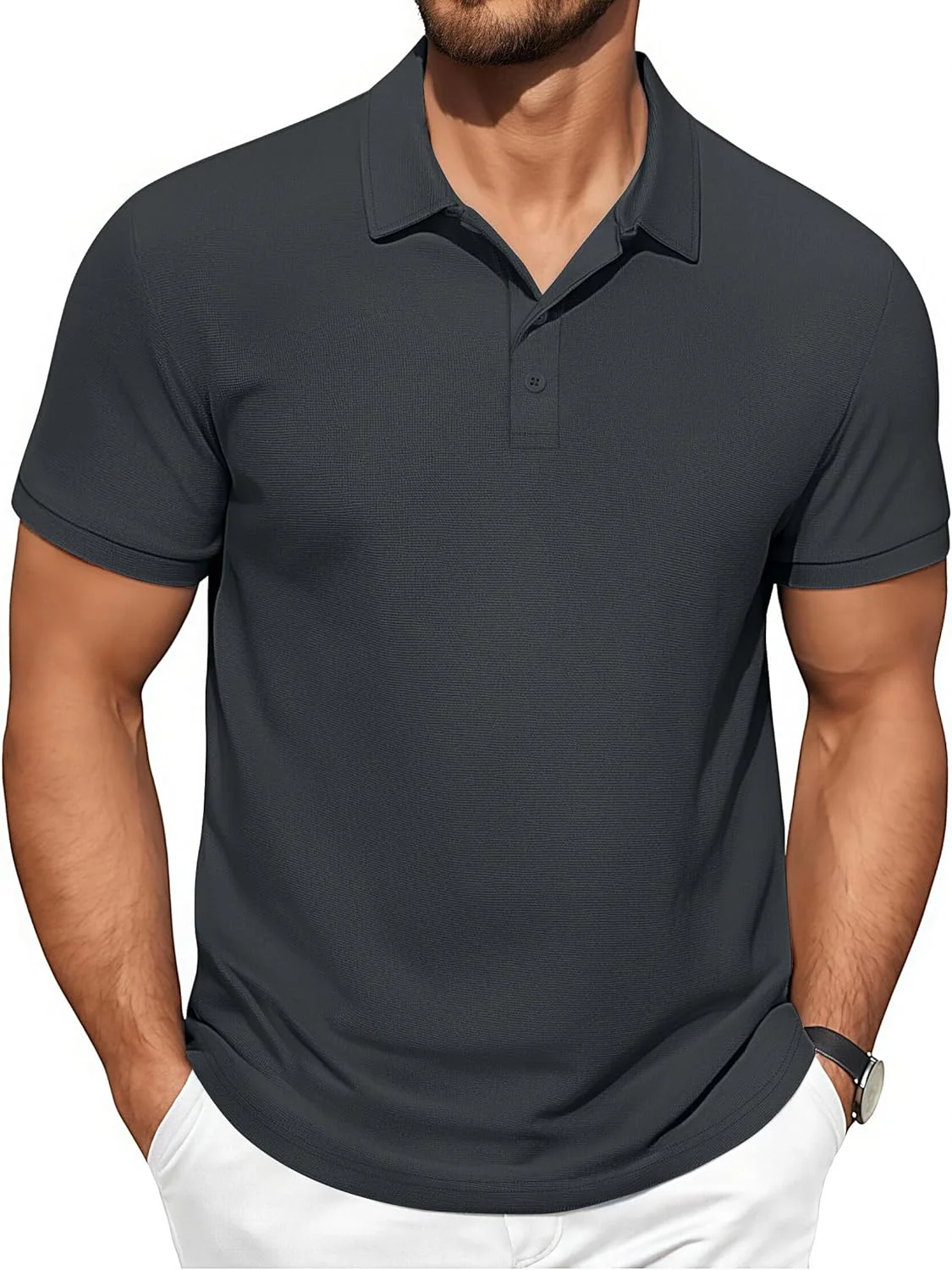 پولوشرت آستین کوتاه مردانه COOFANDY، مدل کلاسیک، مناسب گلف، تیشرت یقه دار وافل ساده و غیر رسمی