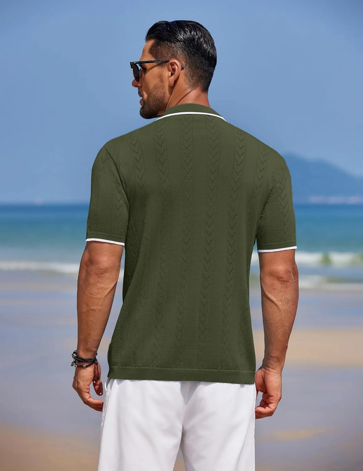 پیراهن پولو بافت مردانه دکمه دار آستین کوتاه لباس تعطیلات ساحلی تابستانی غیر رسمی
