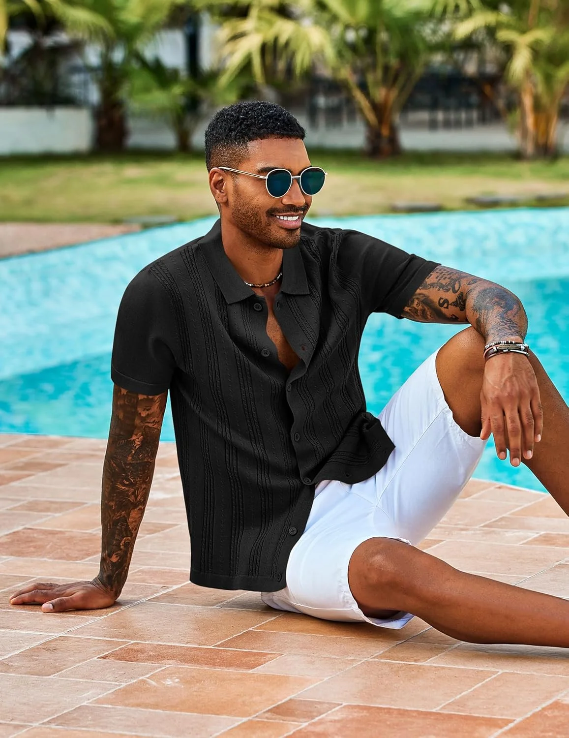 پیراهن بافتنی مردانه آستین کوتاه دکمه دار، مناسب تعطیلات ساحلی تابستانی پیراهن بافتنی مردانه آستین کوتاه دکمه دار، مناسب تعطیلات ساحلی تابستانی