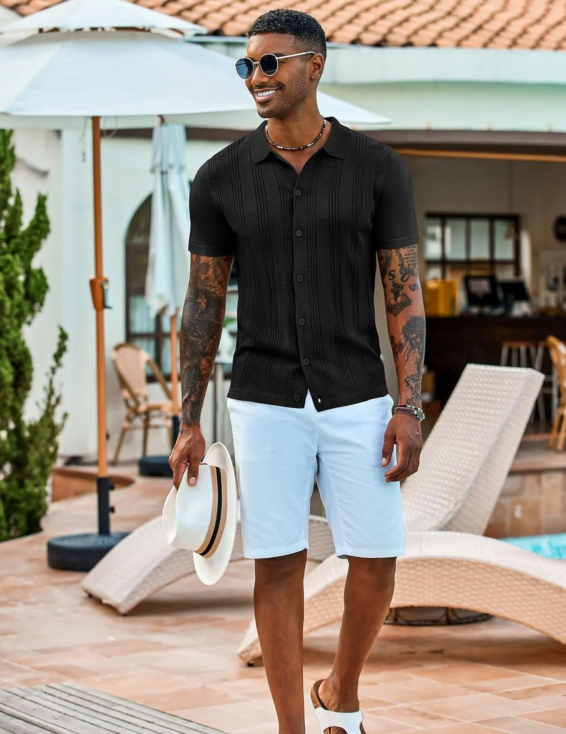 پیراهن بافتنی مردانه آستین کوتاه دکمه دار، مناسب تعطیلات ساحلی تابستانی پیراهن بافتنی مردانه آستین کوتاه دکمه دار، مناسب تعطیلات ساحلی تابستانی