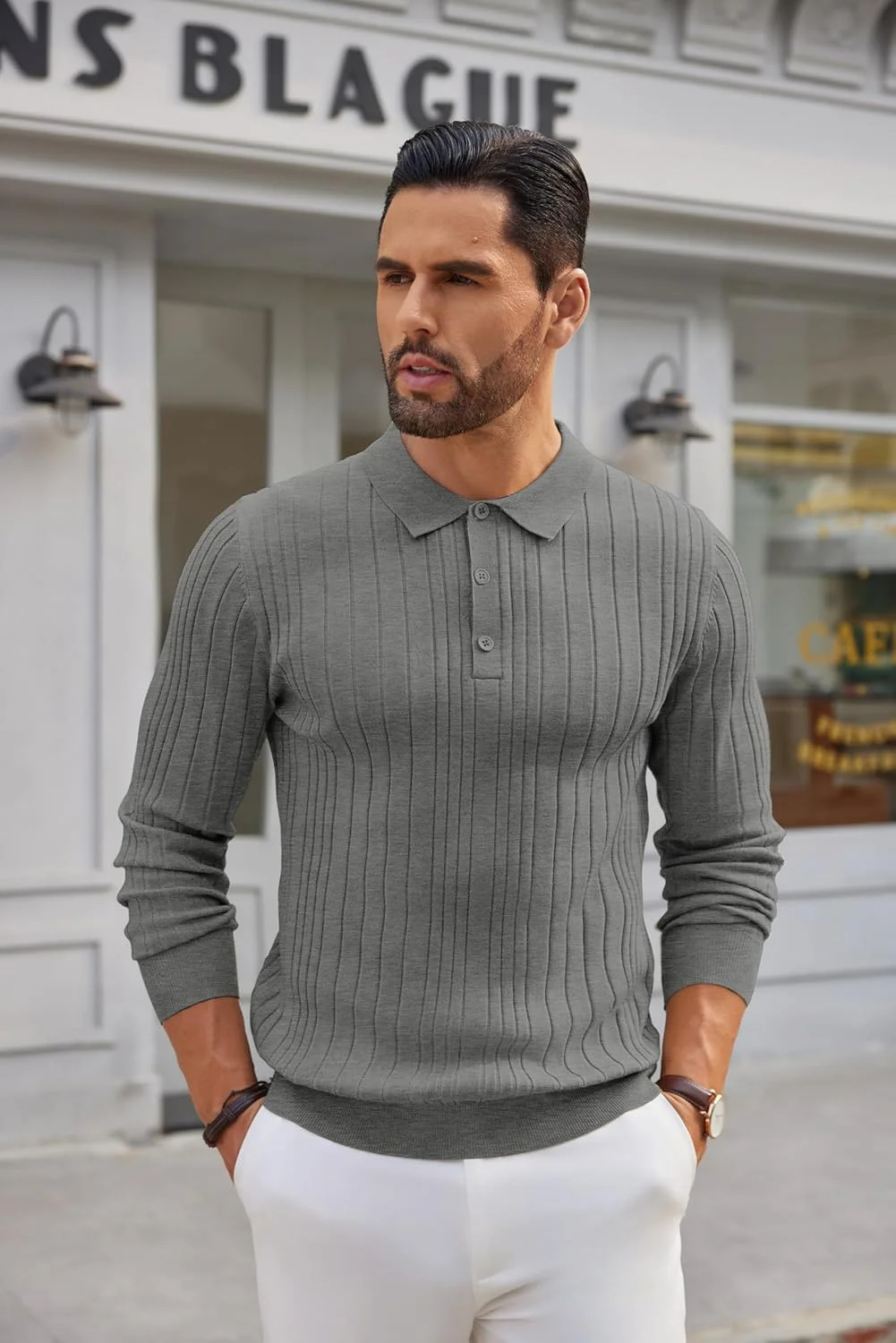 پیراهن پولو آستین بلند مردانه COOFANDY بافتنی، پیراهن دکمه دار بافتنی سبک وزن - خاکستری تیره پیراهن پولو آستین بلند مردانه COOFANDY بافتنی، پیراهن دکمه دار بافتنی سبک وزن - خاکستری تیره