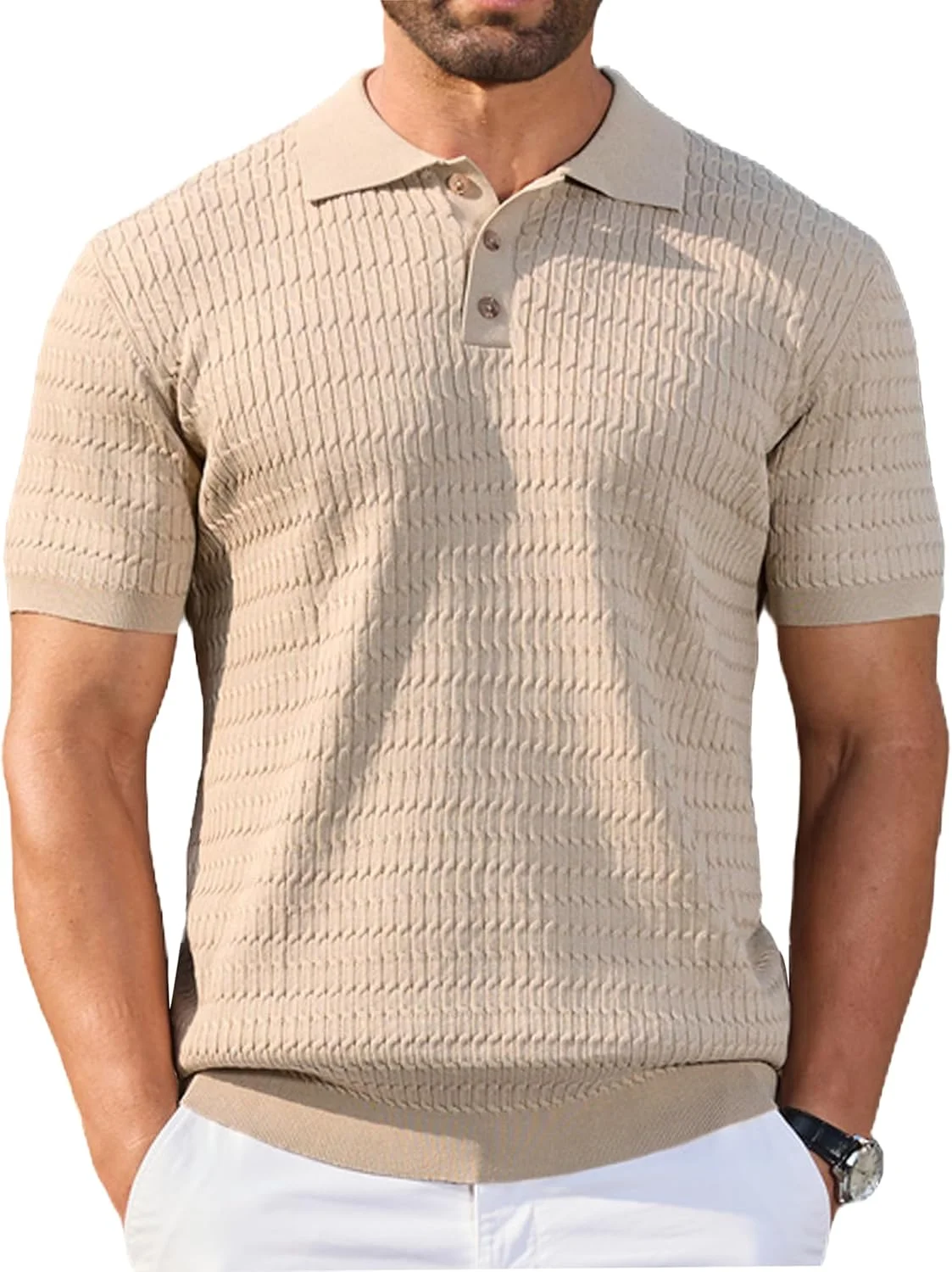 COOFANDY Mens Knit Polo Shirt Short Sleeve Vintage Textured Casual Golf Shirts Summer Beach Top