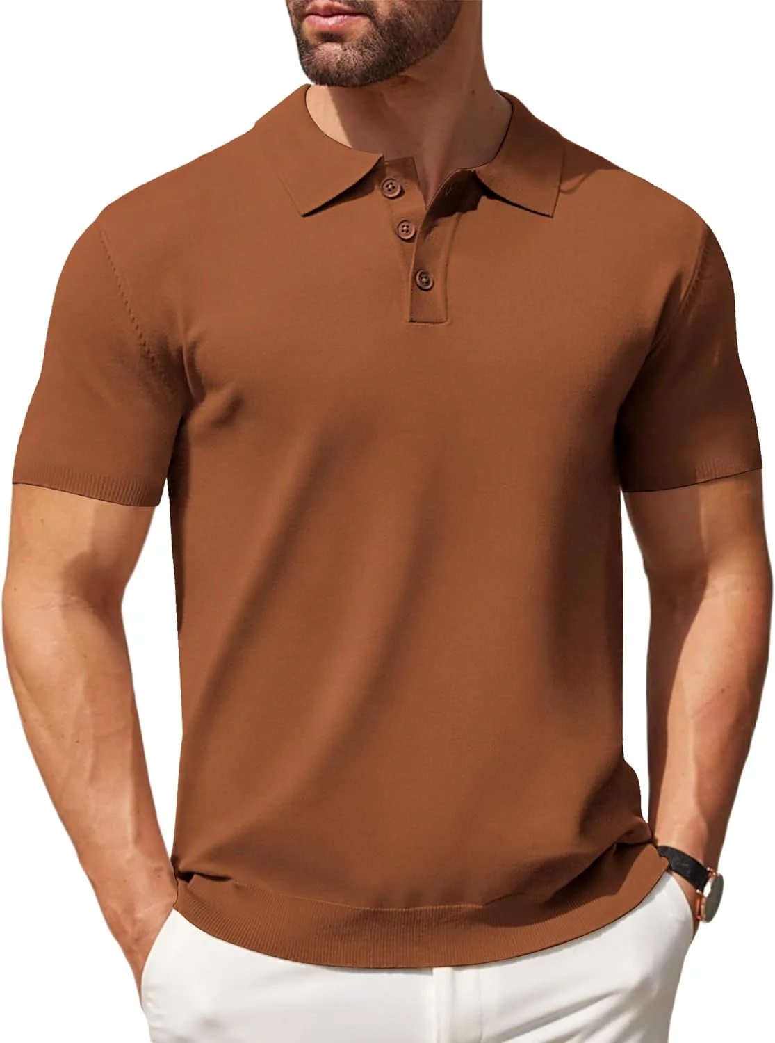 پولوشرت بافتنی مردانه COOFANDY، آستین کوتاه دکمه دار، پولوشرت کلاسیک گلف