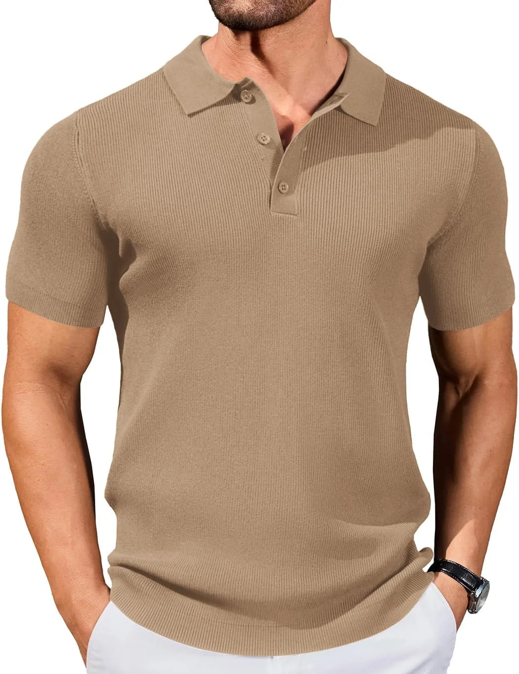 پولوشرت بافتنی مردانه COOFANDY، مدل جذب، سبک وزن، مناسب تجارت، یقه دار، با بافت دنده ای، مناسب تابستان و استفاده روزمره