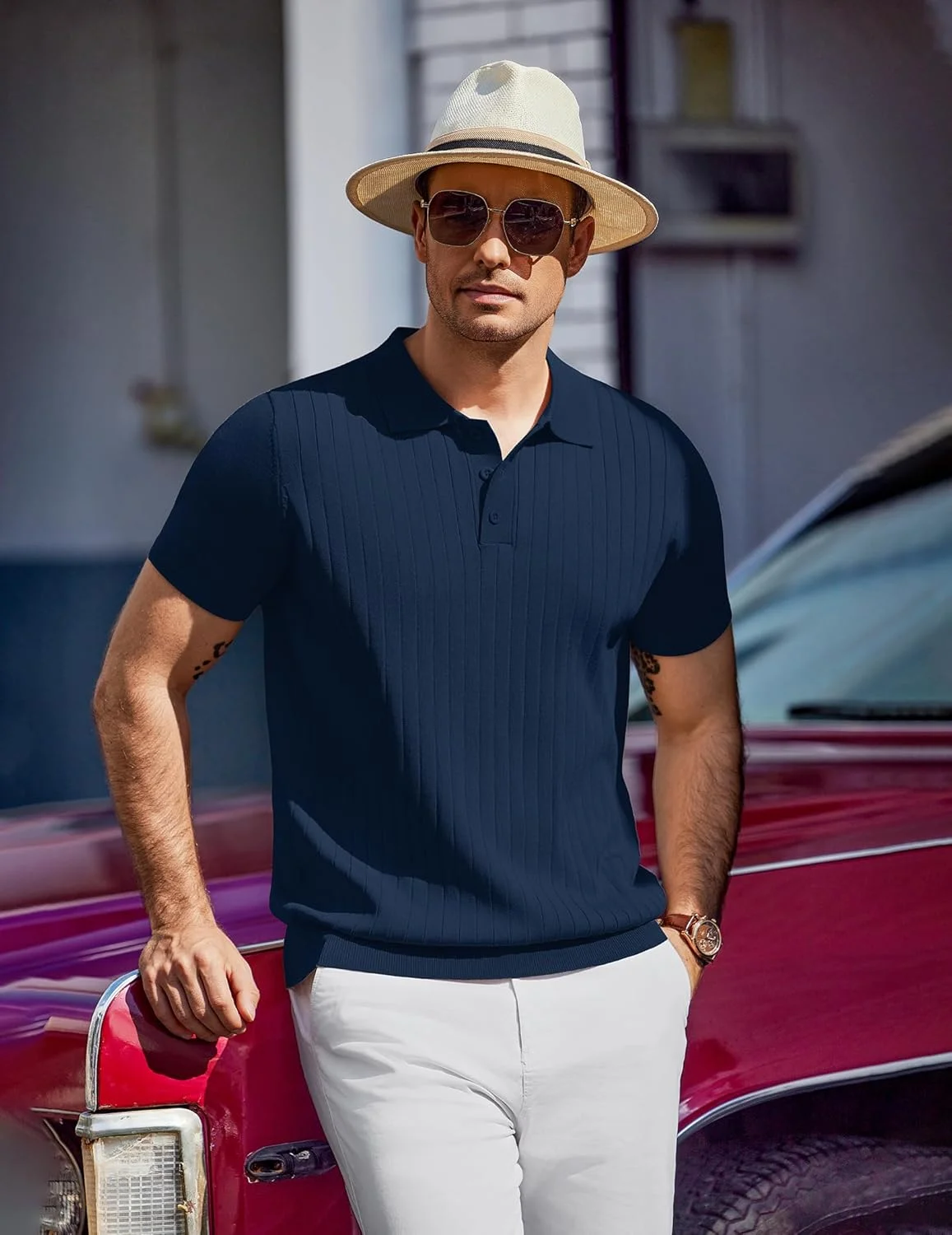 پولوشرت بافتنی مردانه COOFANDY آستین کوتاه، پیراهن بافتنی راه راه، پیراهن های گلف سبک و غیر رسمی تابستانی