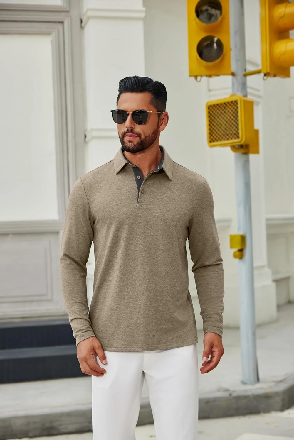 پولوشرت آستین بلند مردانه دکمه دار COOFANDY، تی شرت یقه دار غیر رسمی مناسب کار