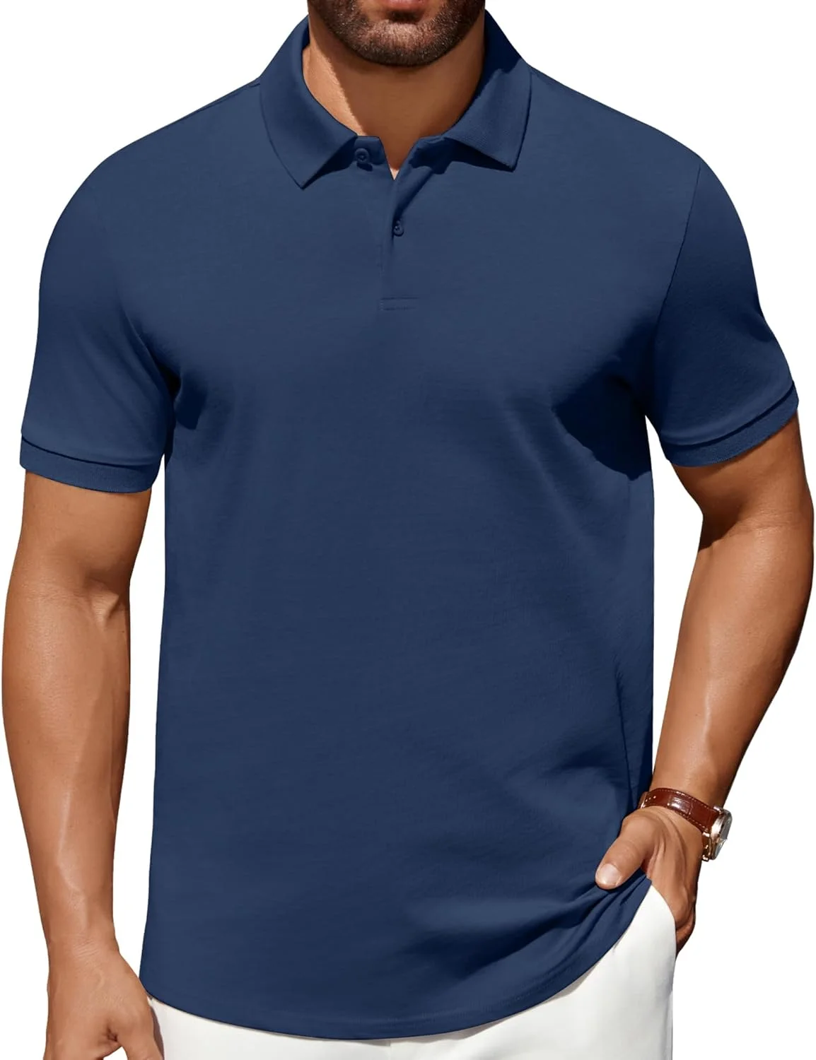 COOFANDY Men's Polo Shirts 100% Cotton Heavyweight Short Sleeve Button Golf Shirts Classic Pullover Ribbed Collar and Cuffs