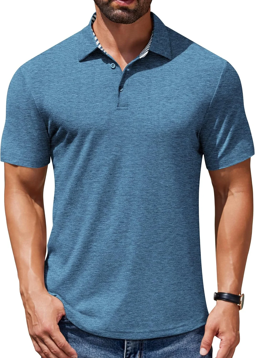 تی‌شرت پولو آستین کوتاه مردانه کوفندی، تیشرت دکمه‌دار کلاسیک و پایه، مناسب گلف و تابستان