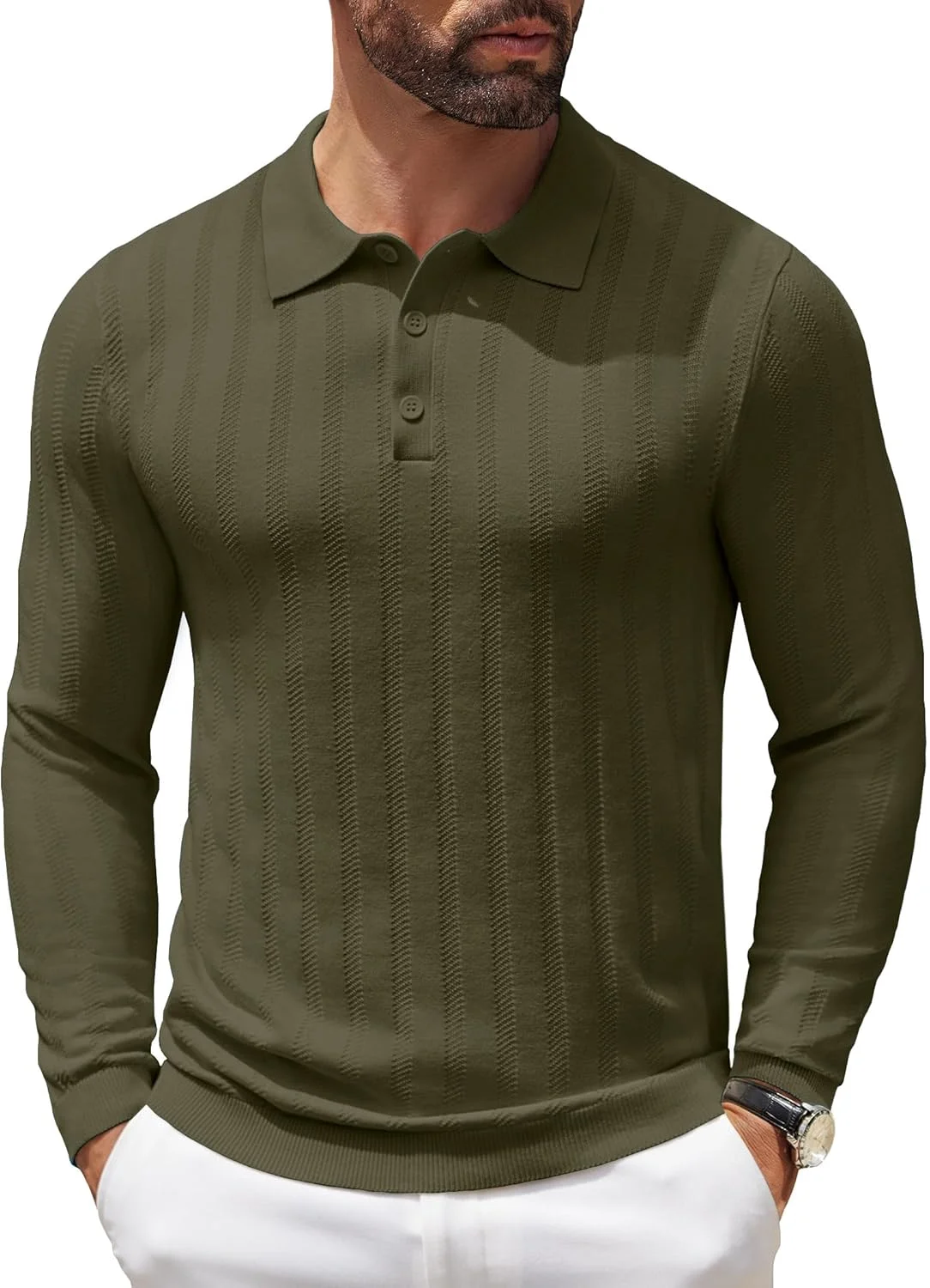 پیراهن پولو آستین بلند بافتنی مردانه COOFANDY، پیراهن یقه دار غیر رسمی، پلیور با دکمه، پیراهن گلف پولو