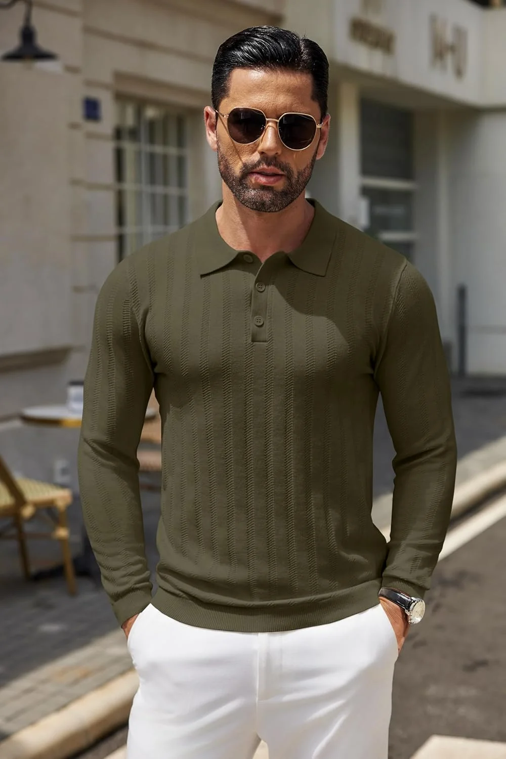 پیراهن پولو آستین بلند بافتنی مردانه COOFANDY، پیراهن یقه دار غیر رسمی، پلیور با دکمه، پیراهن گلف پولو