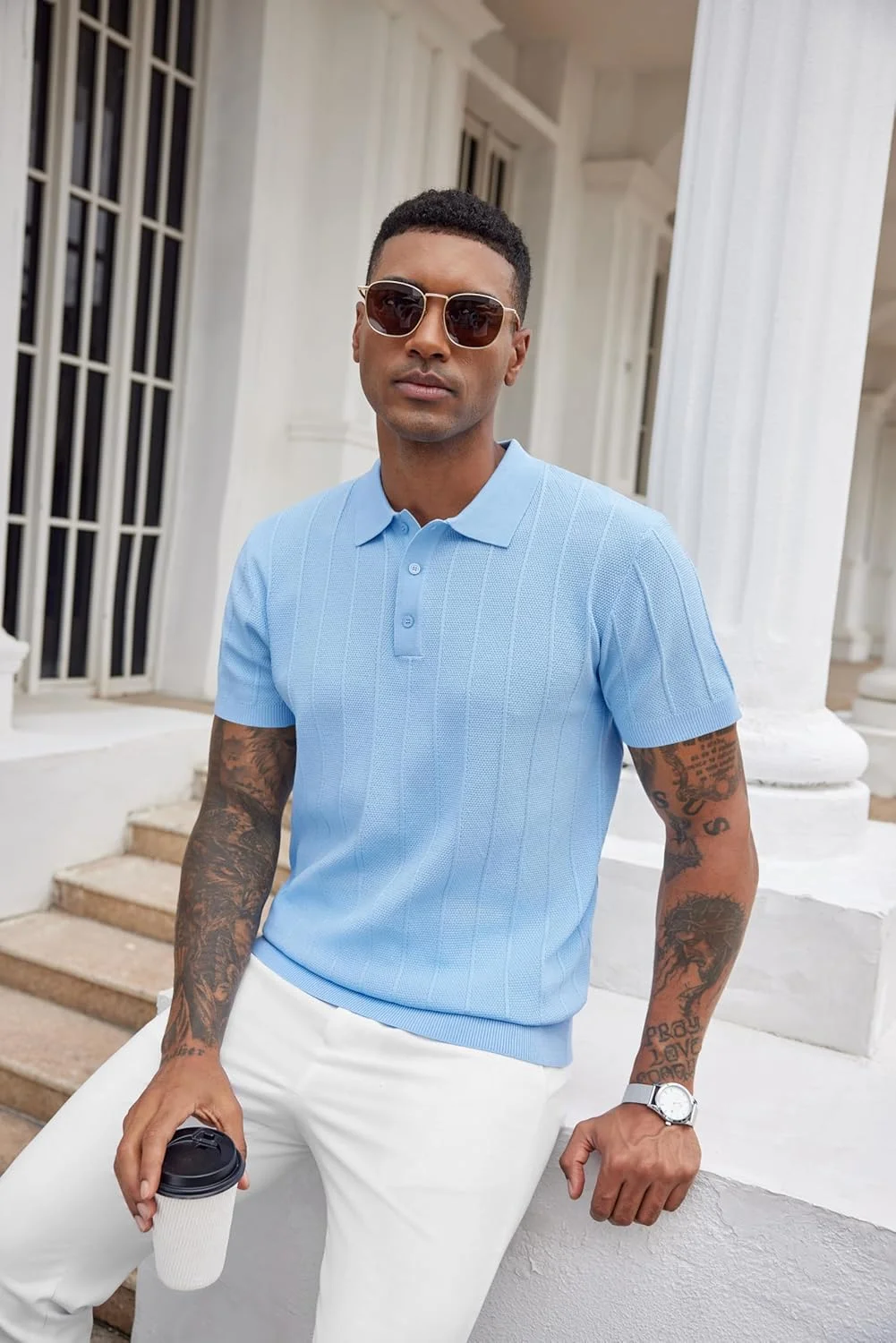 پیراهن چوگان مردانه COOFANDY آستین کوتاه، مدل کلاسیک، بافتنی، یقه دار، پایین کشبافت، پیراهن های چوگان بافت دار غیر رسمی، تی شرت های شیک - آبی روشن پیراهن چوگان مردانه COOFANDY آستین کوتاه، مدل کلاسیک، بافتنی، یقه دار، پایین کشبافت، پیراهن های چوگان بافت دار غیر رسمی، تی شرت های شیک - آبی روشن