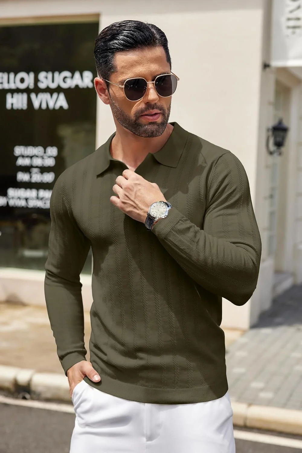 پیراهن پولو آستین بلند بافتنی مردانه COOFANDY، پیراهن یقه دار غیر رسمی، پلیور با دکمه، پیراهن گلف پولو