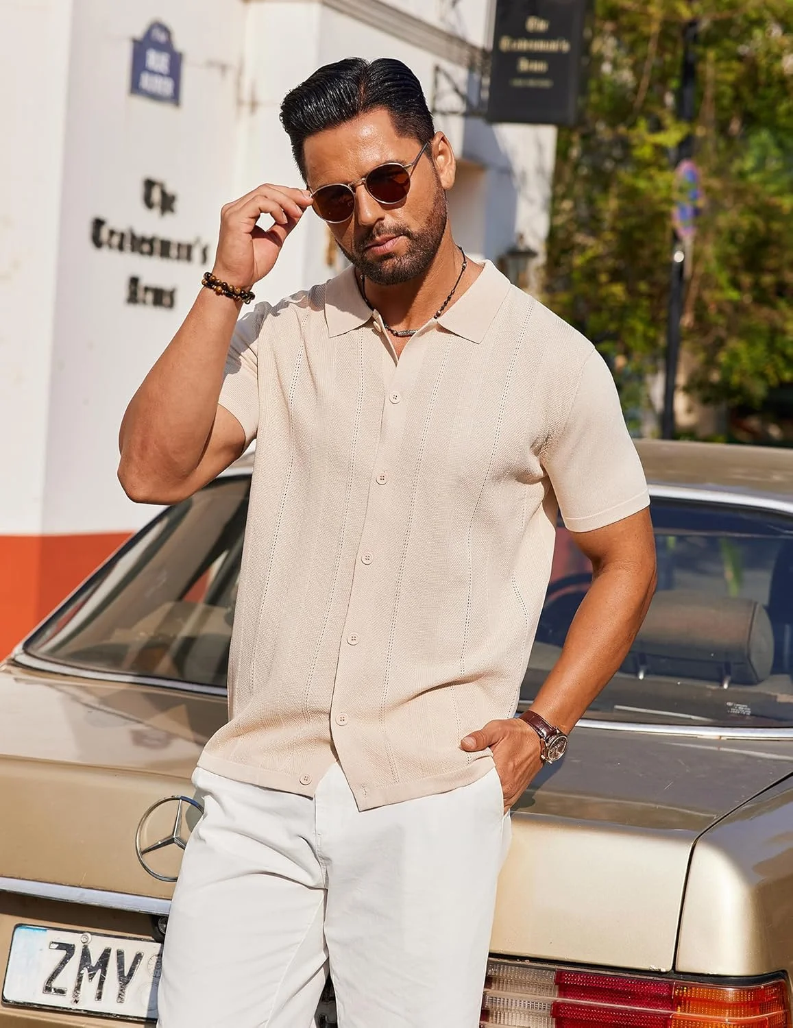 پیراهن بافت مردانه COOFANDY آستین کوتاه دکمه دار، پیراهن های پولو ساحلی تابستانی غیر رسمی و قدیمی