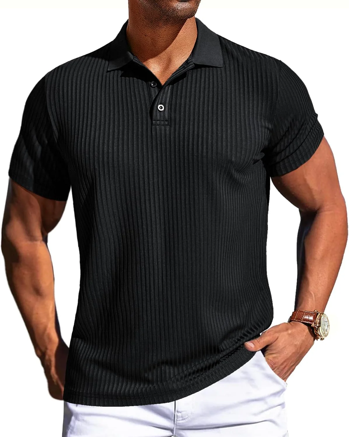 تی شرت پولو آستین کوتاه مردانه با بافت پیراهنی، کشی و ضد چروک
